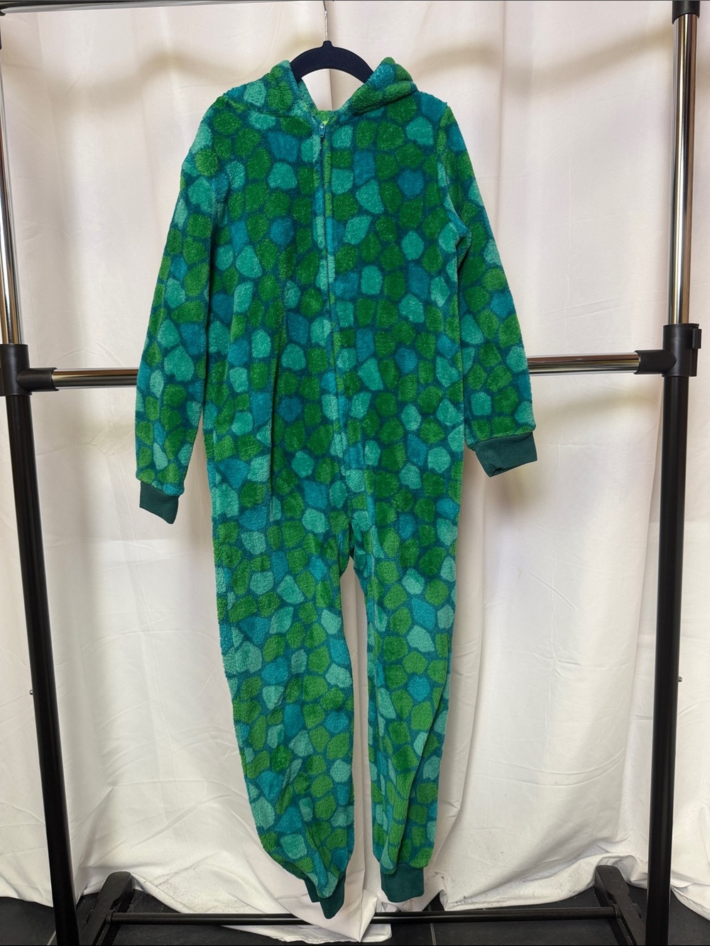 Sainteve Kids Plush Hooded Kids dragon Footie in Teal & Green XS (5/6)